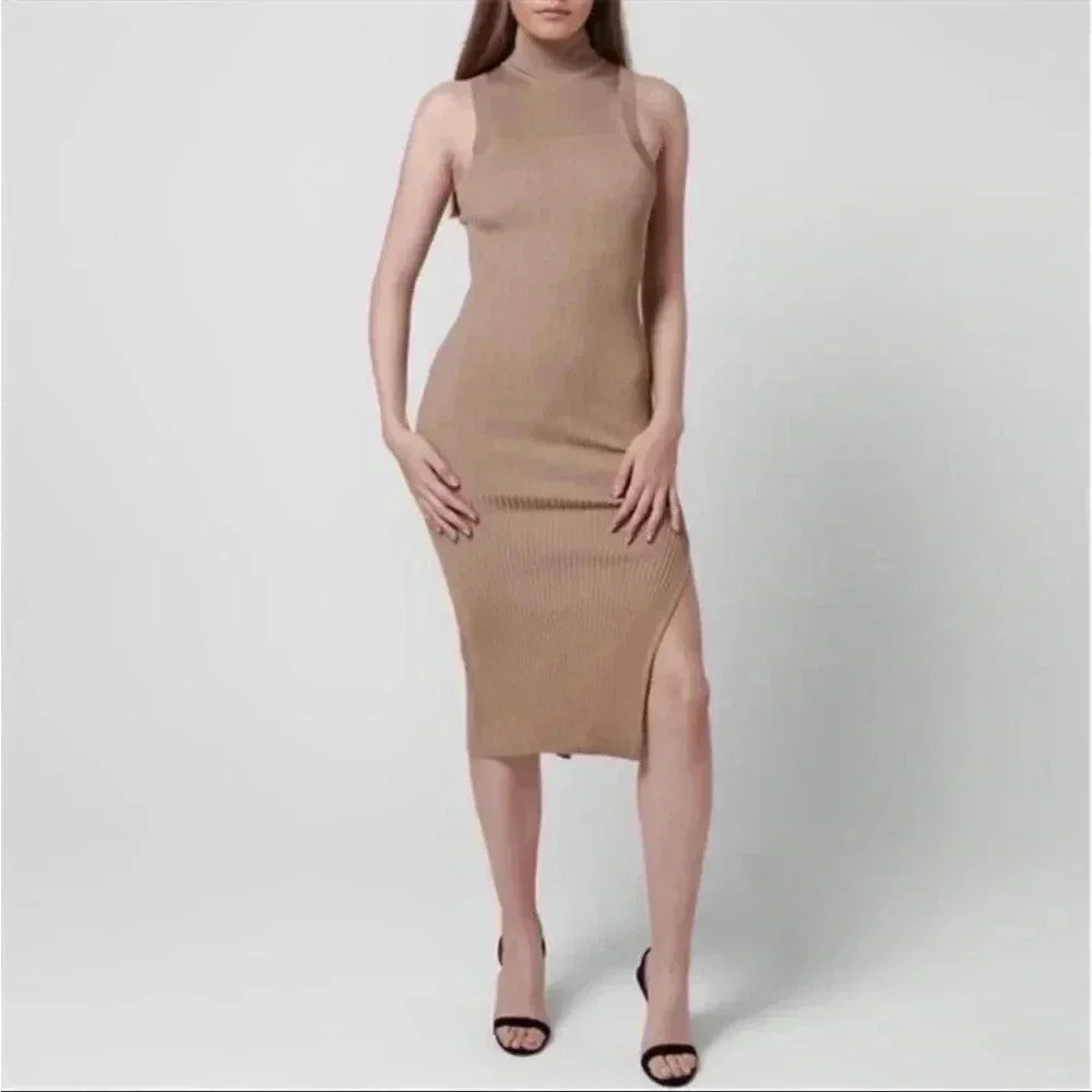 GOOD AMERICAN Rib-Knit Midi Dress In Warm Caramel Size 1/2 (Small/Med)
